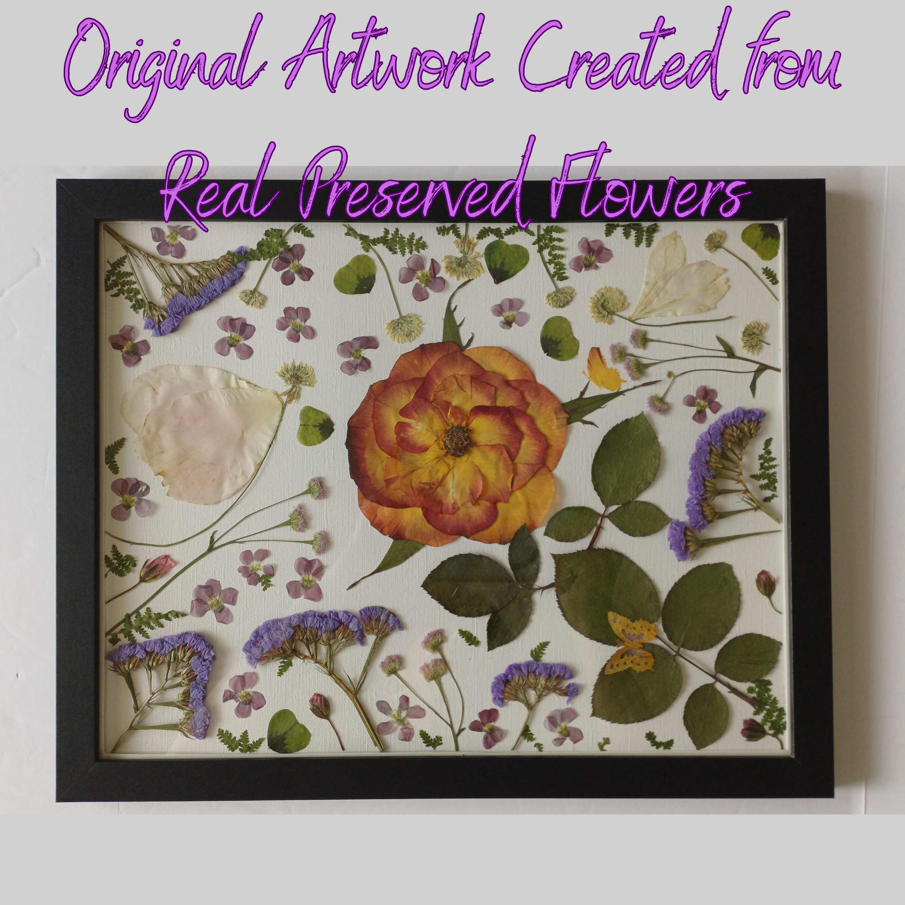 Wings of Summer - Original Pressed Flower Wall Art - 11x14 in Framed