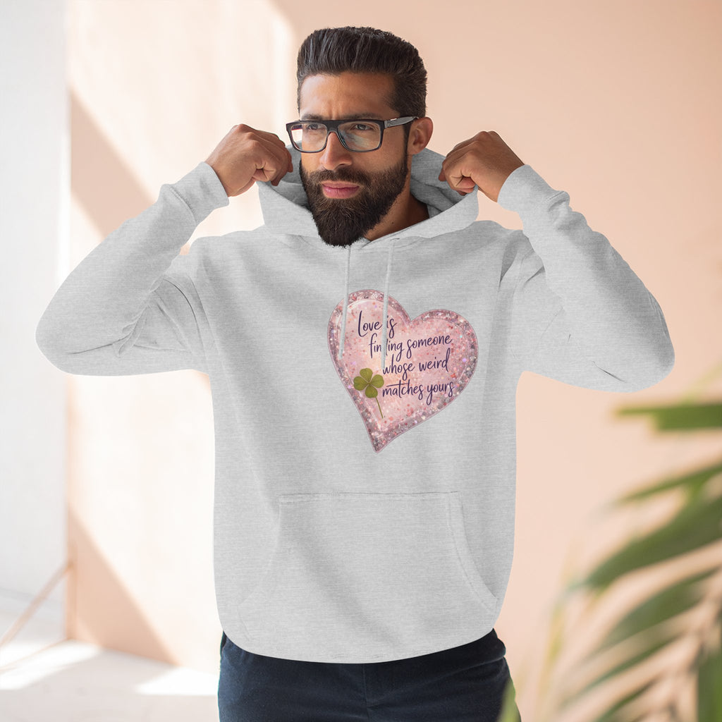 Love Is Couple Hoodie - four-leaf clover heart graphic on unisex hoodie, The Neat Rack
