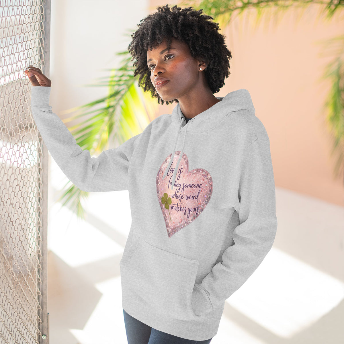 Love Is Couple Hoodie - four-leaf clover heart graphic on unisex hoodie, The Neat Rack