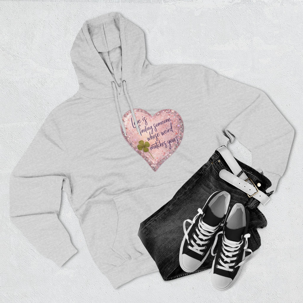 Love Is Couple Hoodie - four-leaf clover heart graphic on unisex hoodie, The Neat Rack