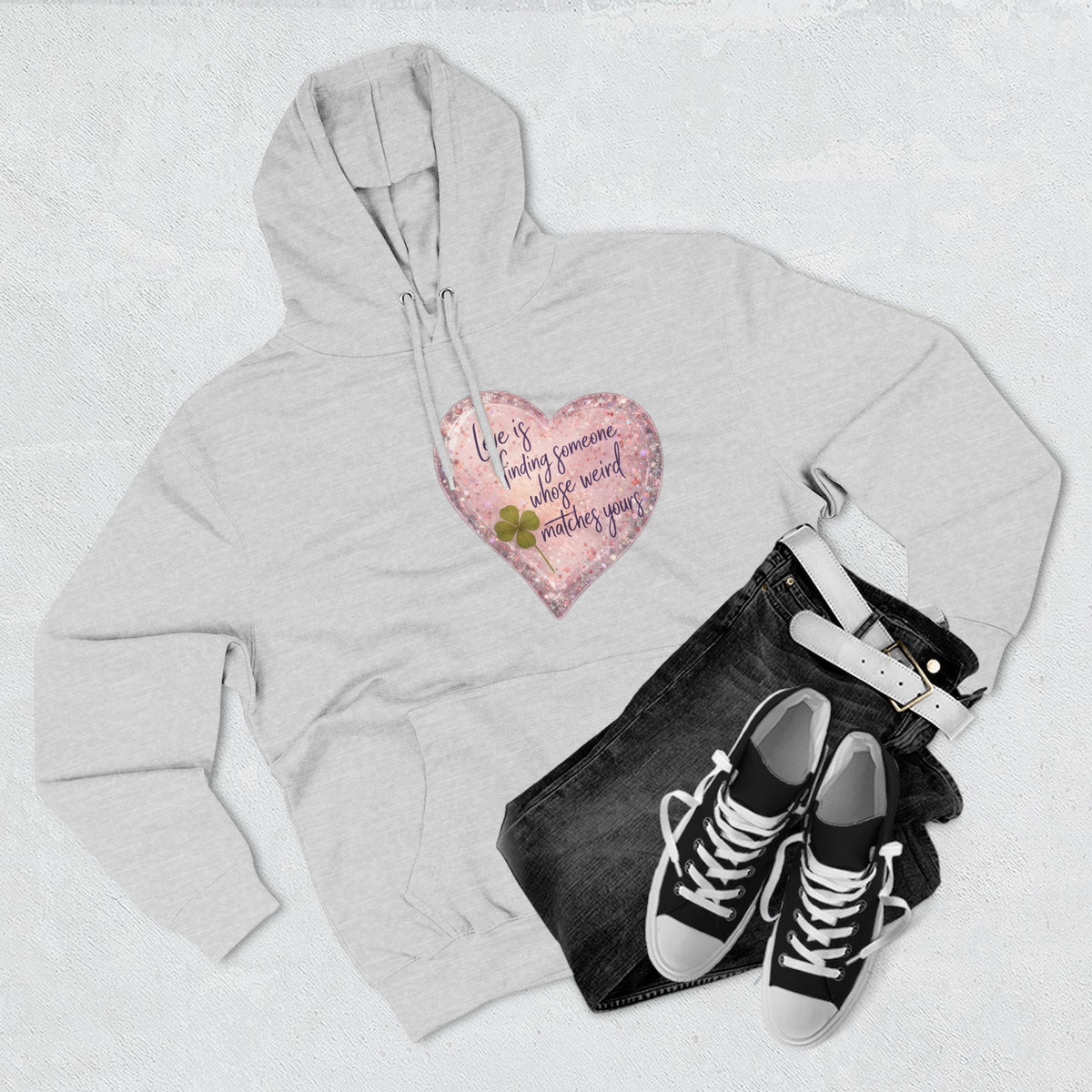 Love Is Couple Hoodie - four-leaf clover heart graphic on unisex hoodie, The Neat Rack