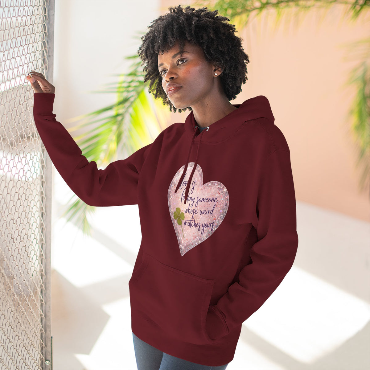 Love Is Couple Hoodie - four-leaf clover heart graphic on unisex hoodie, The Neat Rack