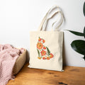 Rose Garden Cat cotton canvas tote bag with original pressed flower artwork, The Neat Rack