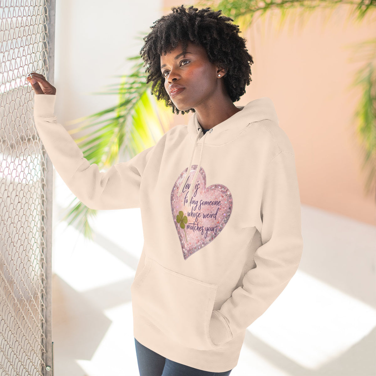 Love Is Couple Hoodie - four-leaf clover heart graphic on unisex hoodie, The Neat Rack