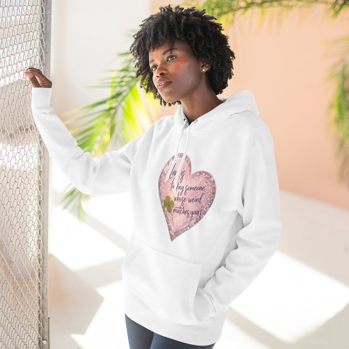 Love Is Couple Hoodie - four-leaf clover heart graphic on unisex hoodie, The Neat Rack