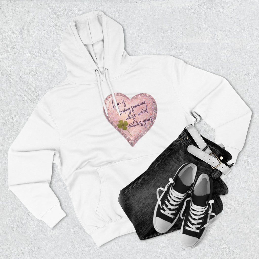 Love Is Couple Hoodie - four-leaf clover heart graphic on unisex hoodie, The Neat Rack