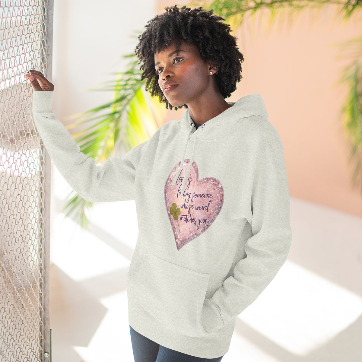 Love Is Couple Hoodie - four-leaf clover heart graphic on unisex hoodie, The Neat Rack
