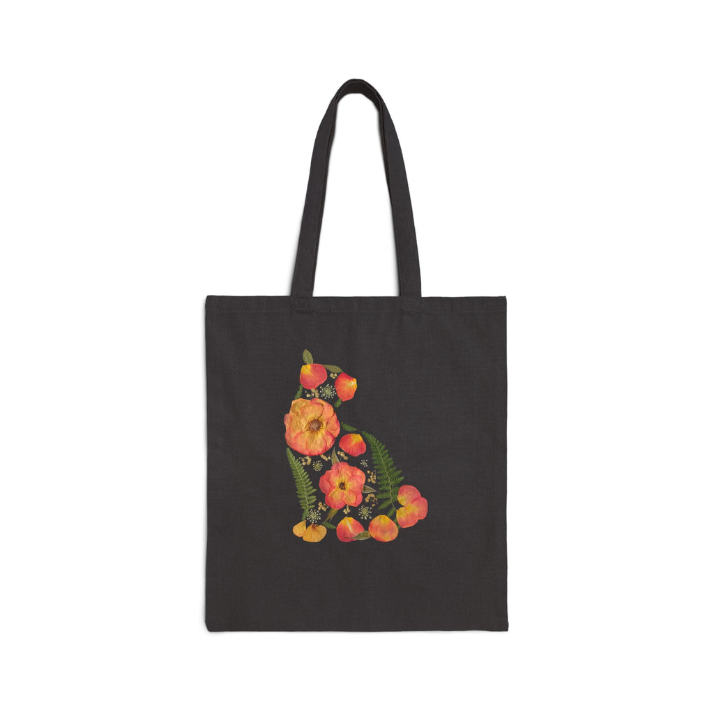 Rose Garden Cat cotton canvas tote bag with original pressed flower artwork, The Neat Rack
