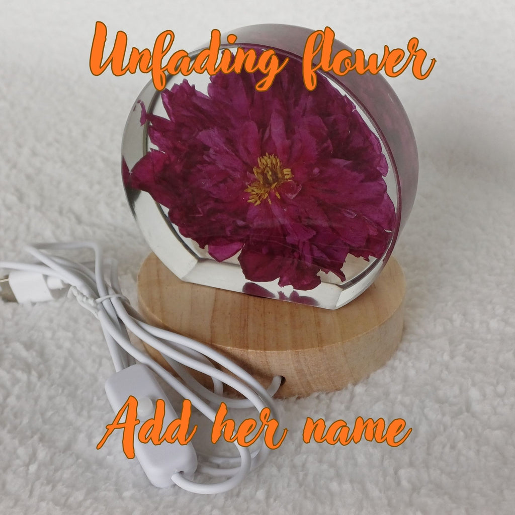 Whole flower preserved in resin, unfading bloom