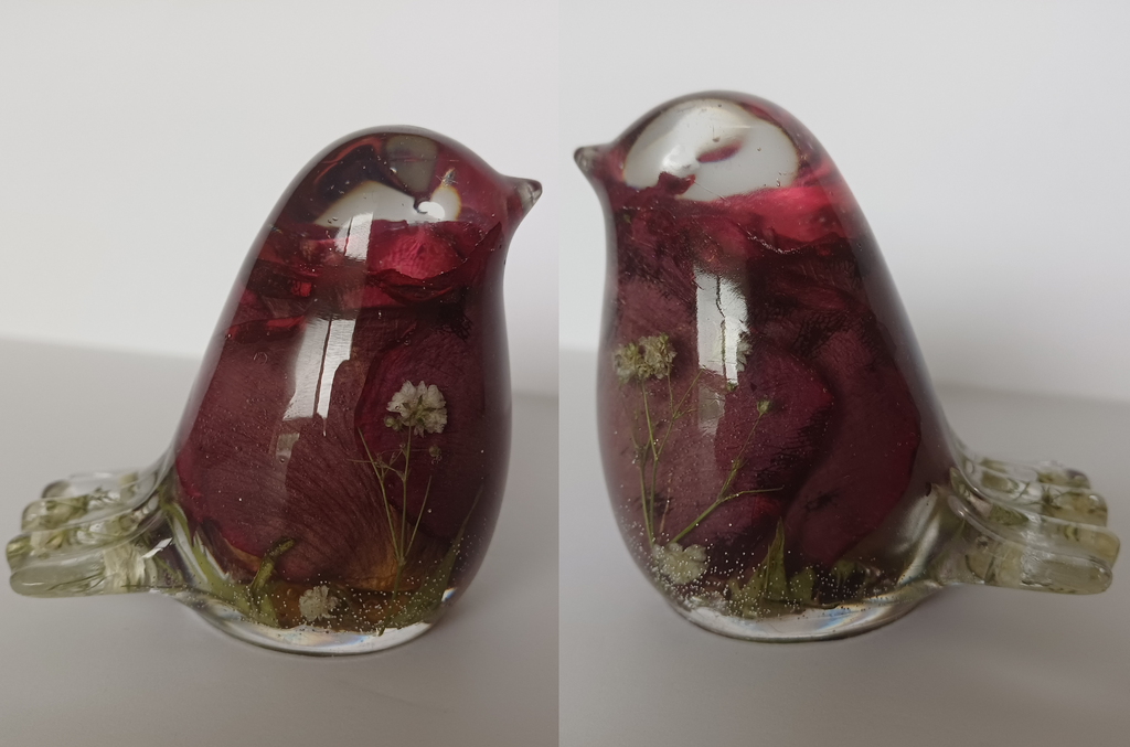 Two Resin Birds with Real Flowers, Ready or Custom Made