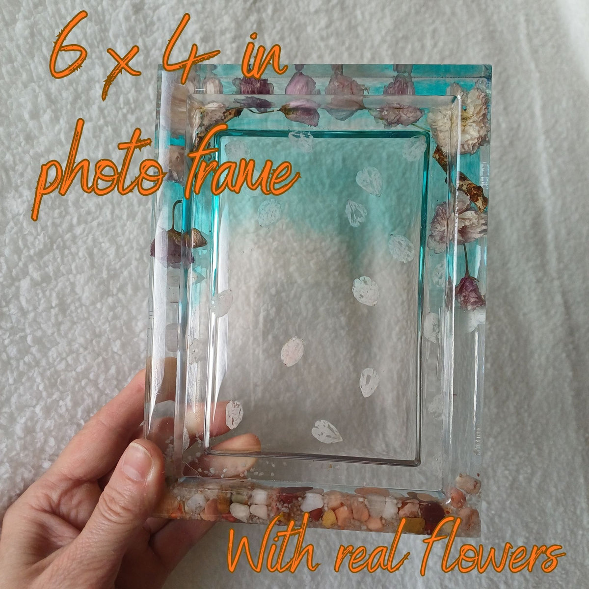 Real flower resin photo frame with 4x6 photo