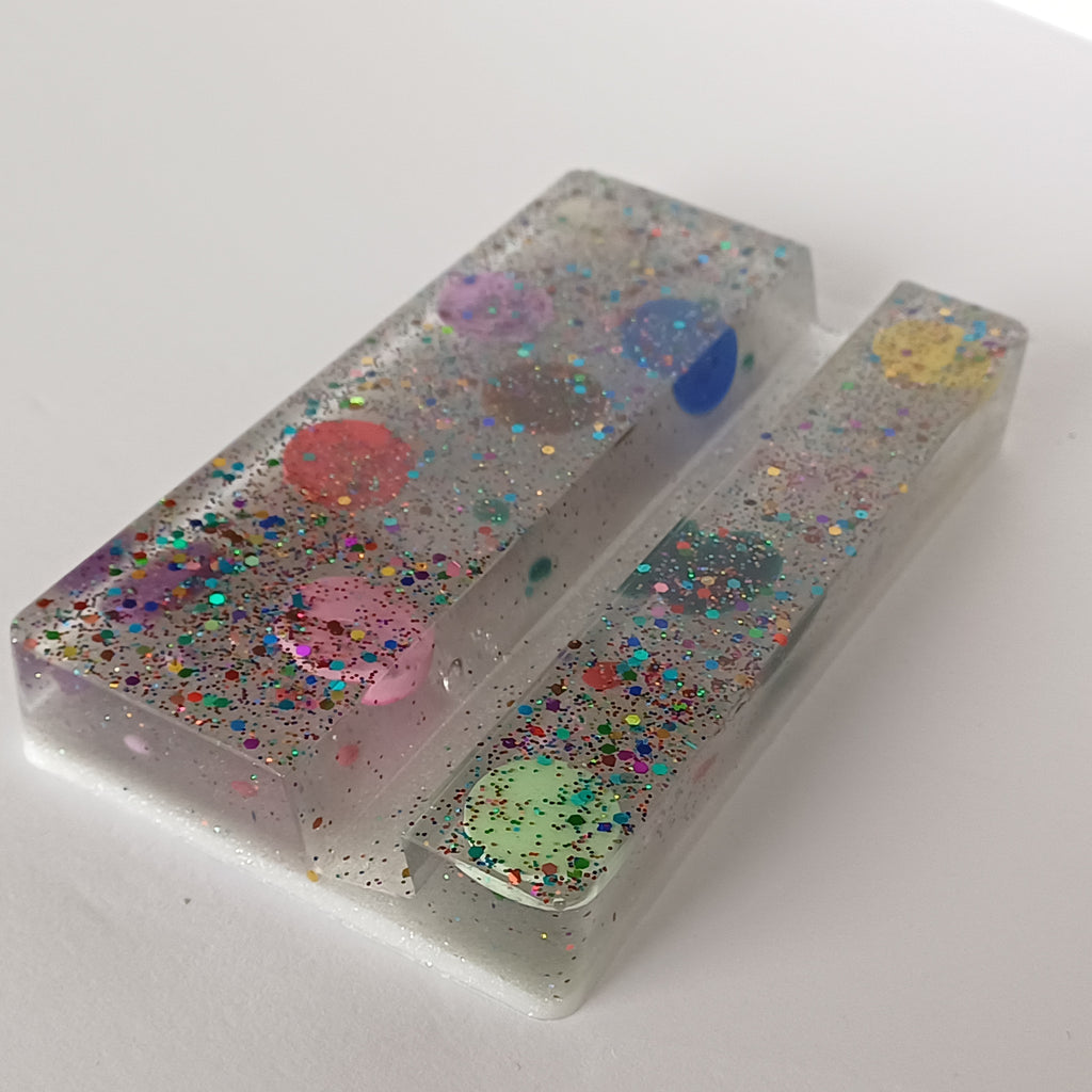 Rectangular Resin Phone Holder, Green Silk or Flying Colors, Handmade Modern Desk Decor, Office Gift