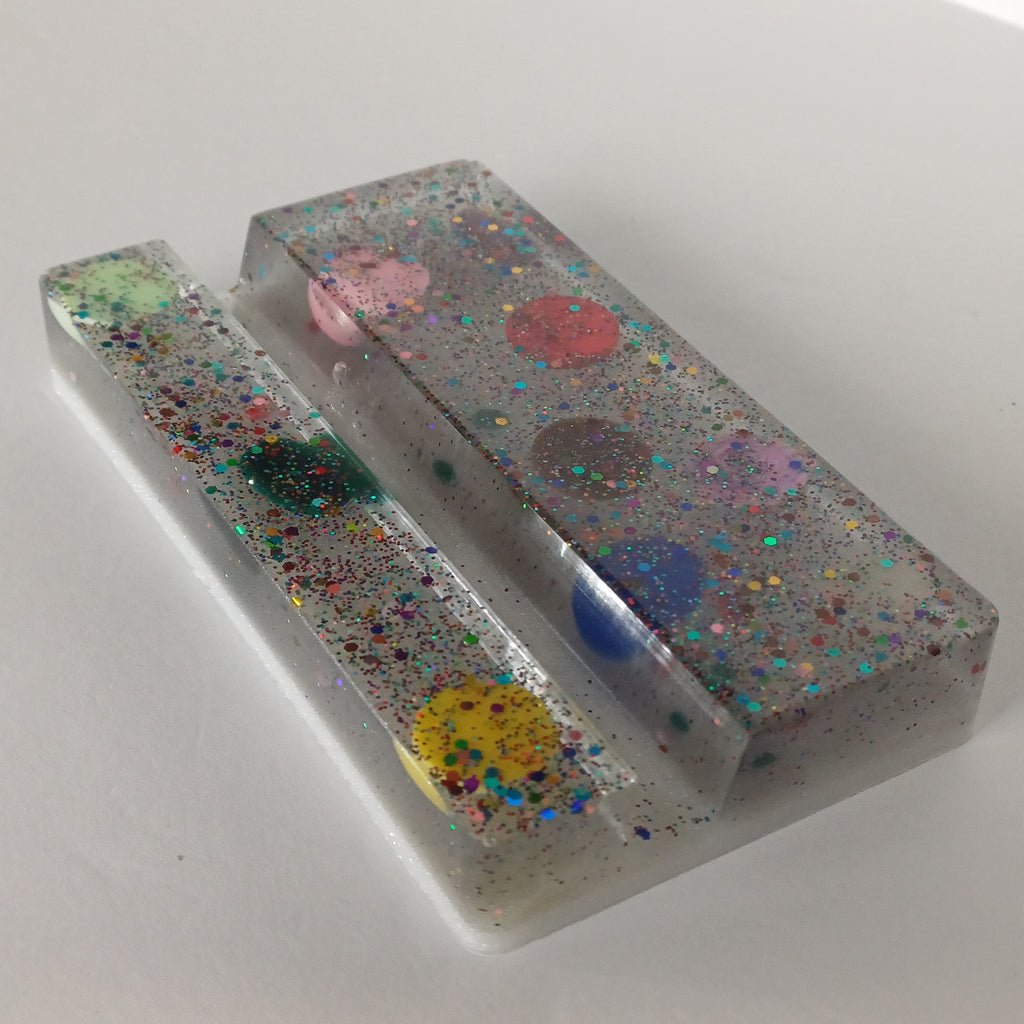 Rectangular Resin Phone Holder, Green Silk or Flying Colors, Handmade Modern Desk Decor, Office Gift