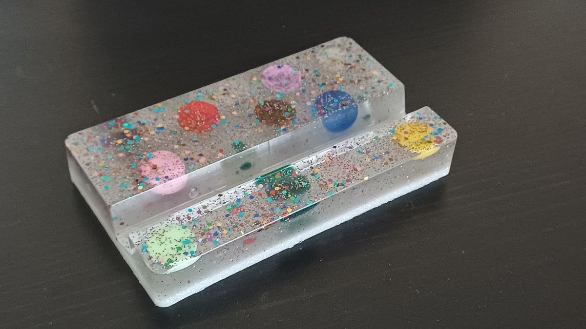 Rectangular Resin Phone Holder, Green Silk or Flying Colors, Handmade Modern Desk Decor, Office Gift