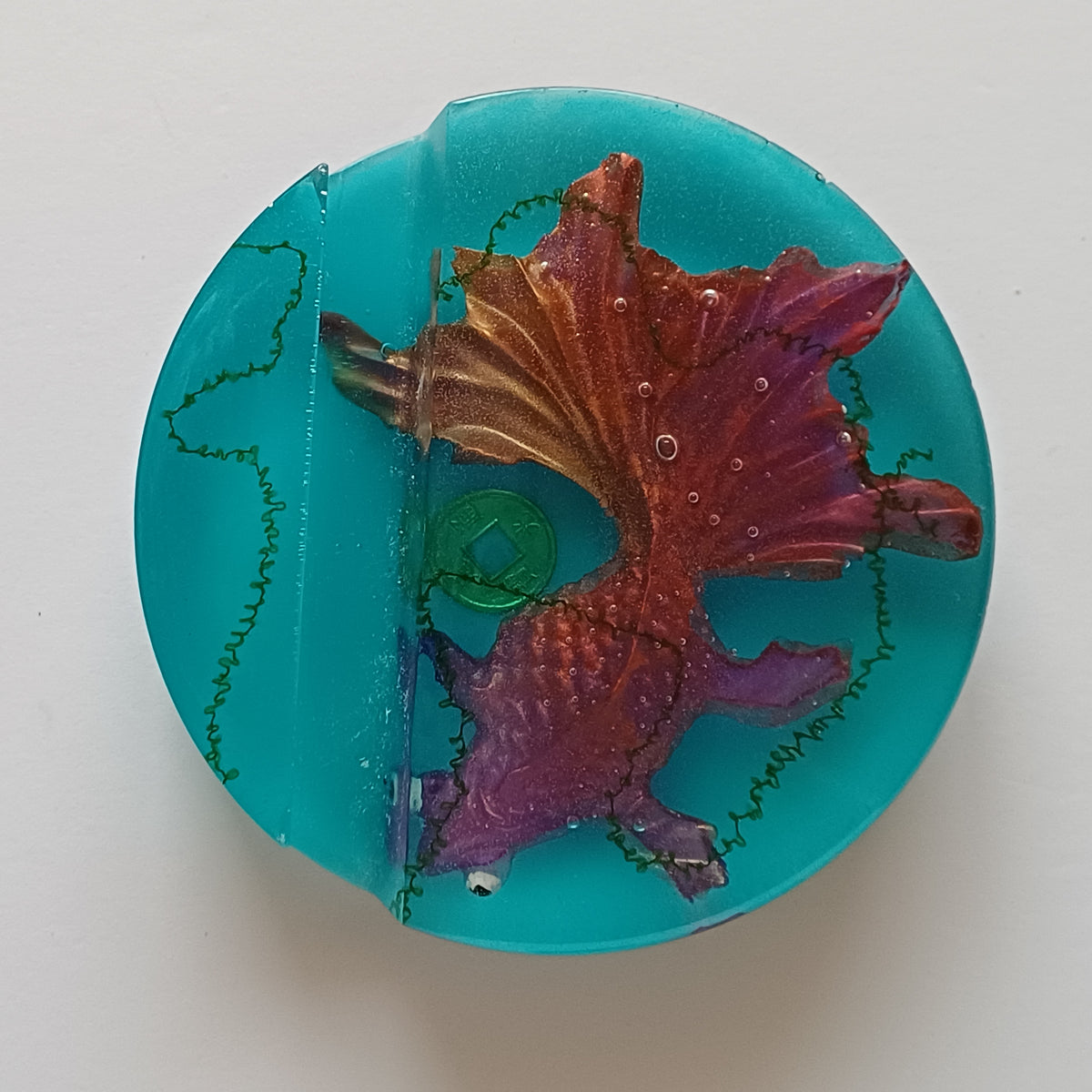 Round Resin Phone Holder, Fish, Frog or Glow in the Dark Anemone, Handmade Water Life Desk Decor, Nature Lover Gift