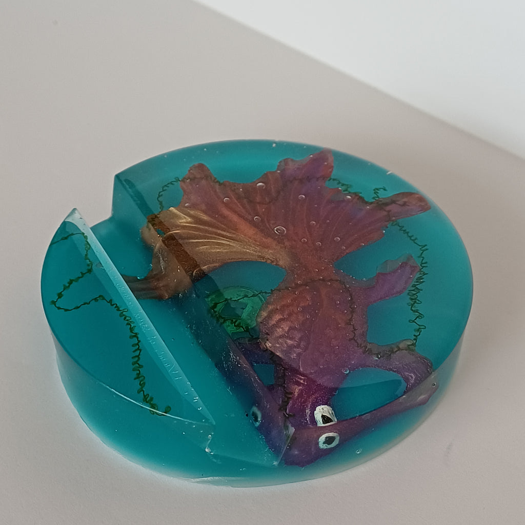 Round Resin Phone Holder, Fish, Frog or Glow in the Dark Anemone, Handmade Water Life Desk Decor, Nature Lover Gift