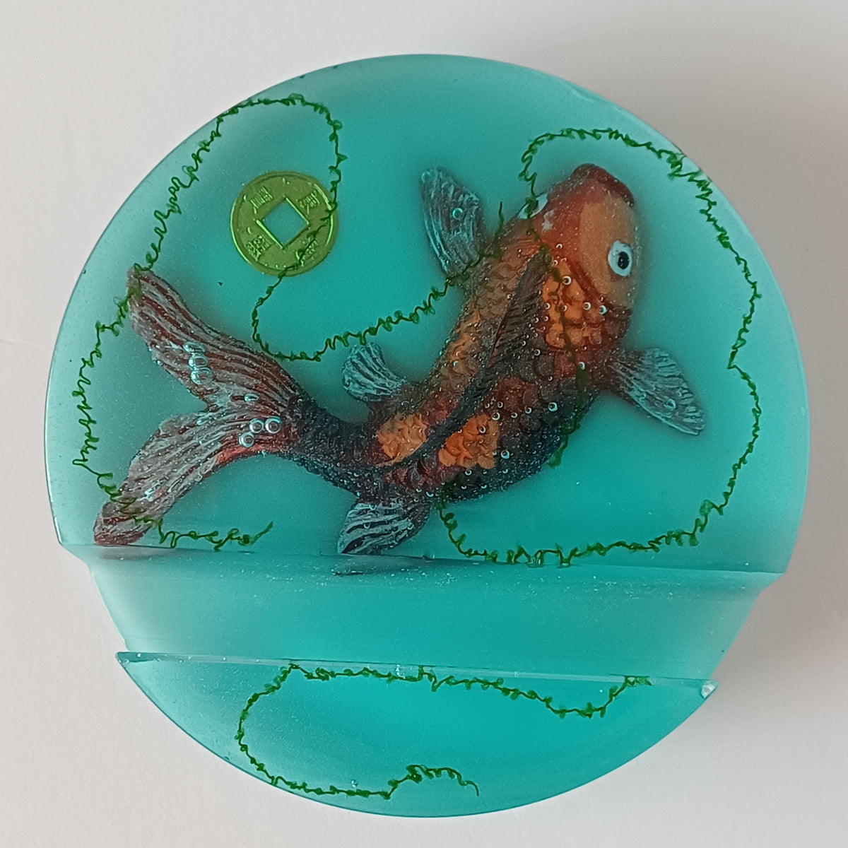 Round Resin Phone Holder, Fish, Frog or Glow in the Dark Anemone, Handmade Water Life Desk Decor, Nature Lover Gift