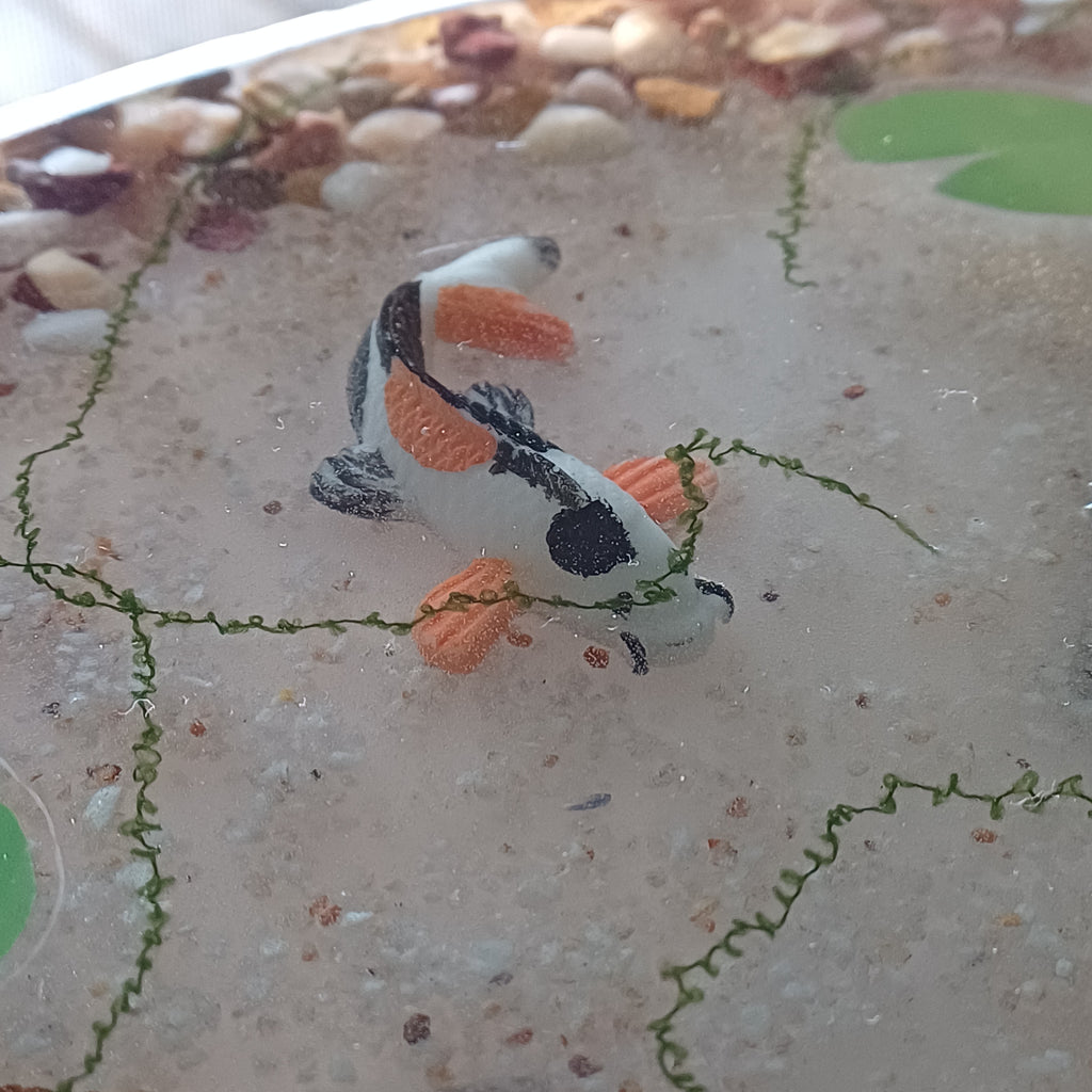 Round Resin Accent Table, Koi Pond Side Table