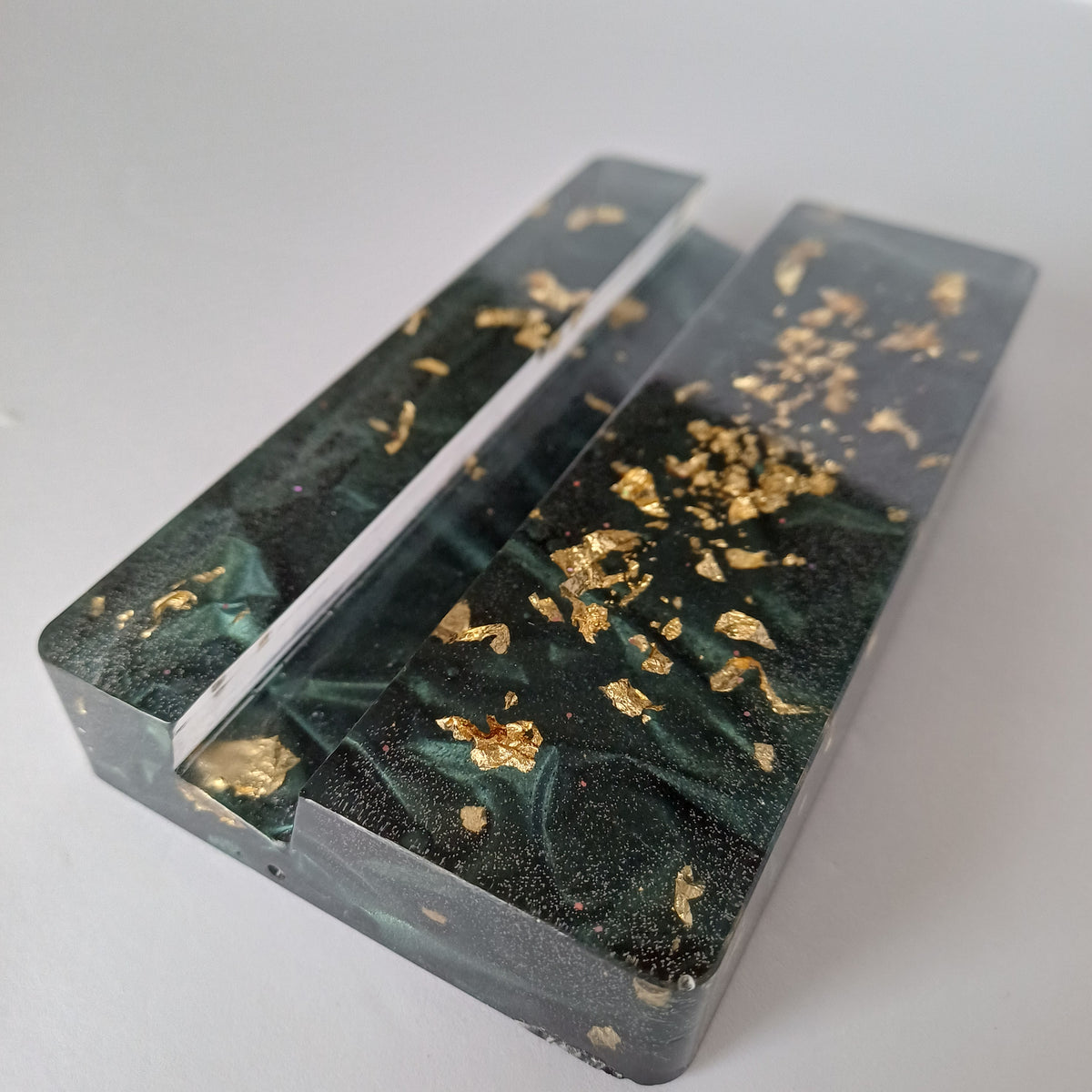 Rectangular Resin Phone Holder, Green Silk or Flying Colors, Handmade Modern Desk Decor, Office Gift