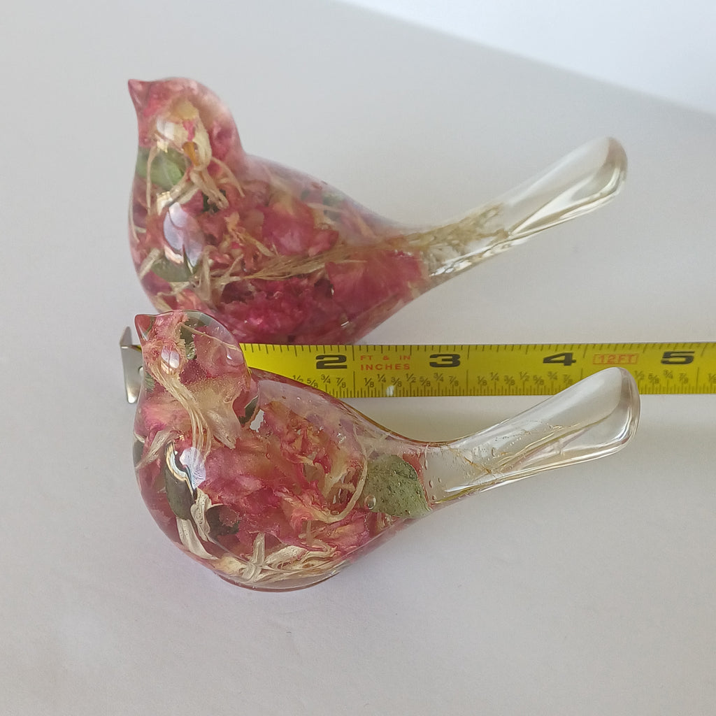 Two Resin Birds with Real Flowers, Ready or Custom Made