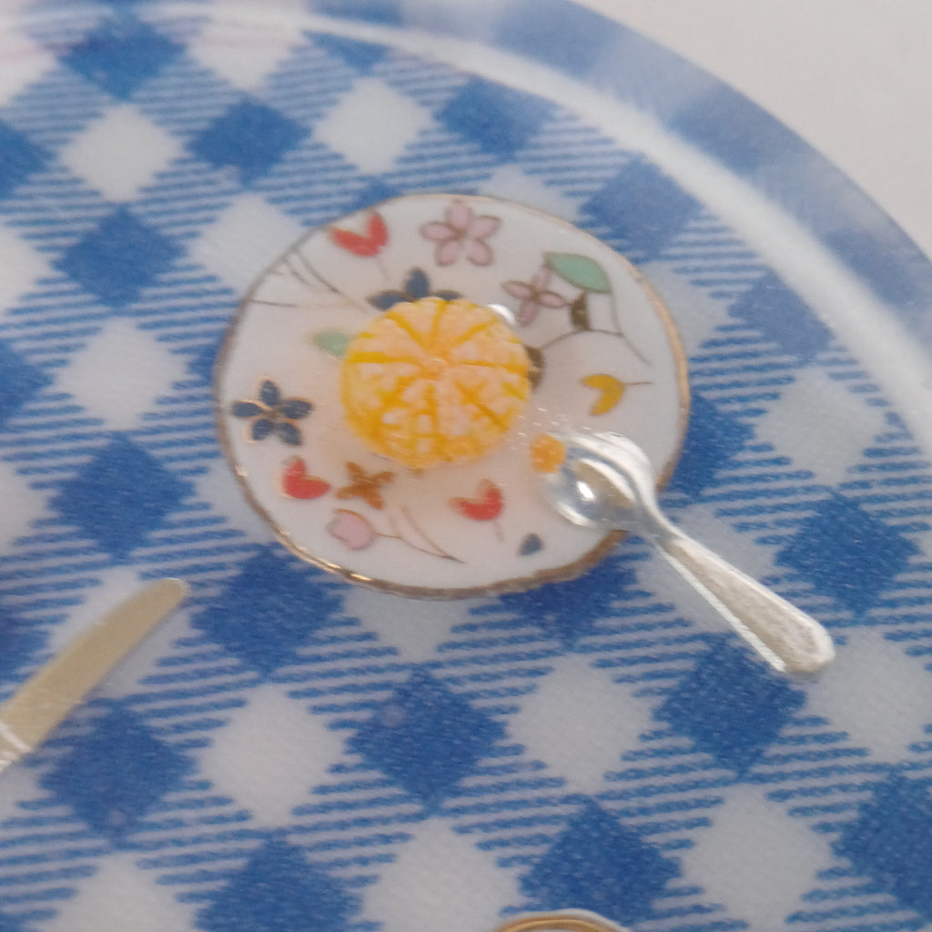 Round Artistic Resin Phone Holder, Mini Breakfast Scene or Fan and Petals, Handmade Desk Decor, Cute Gift for Her