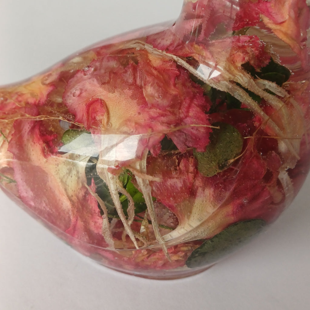 Two Resin Birds with Real Flowers, Ready or Custom Made