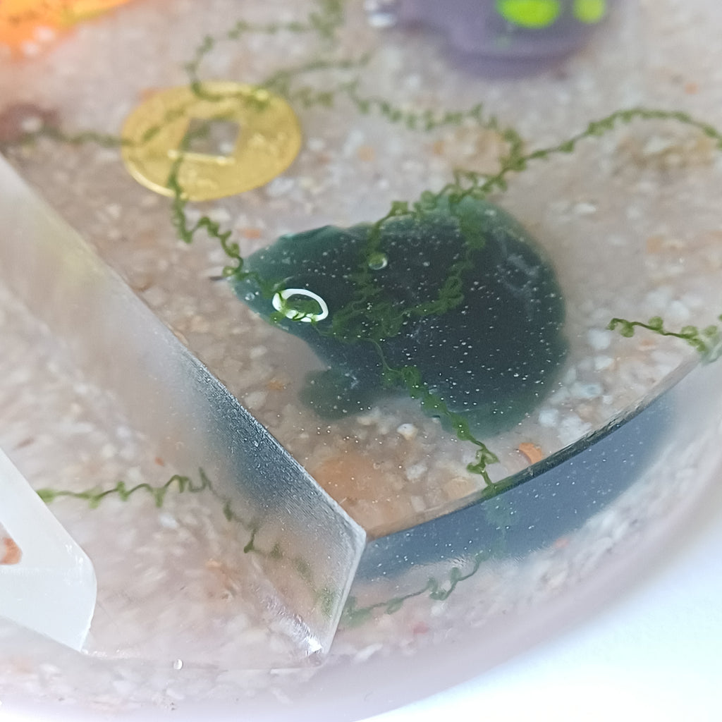 Round Resin Phone Holder, Fish, Frog or Glow in the Dark Anemone, Handmade Water Life Desk Decor, Nature Lover Gift