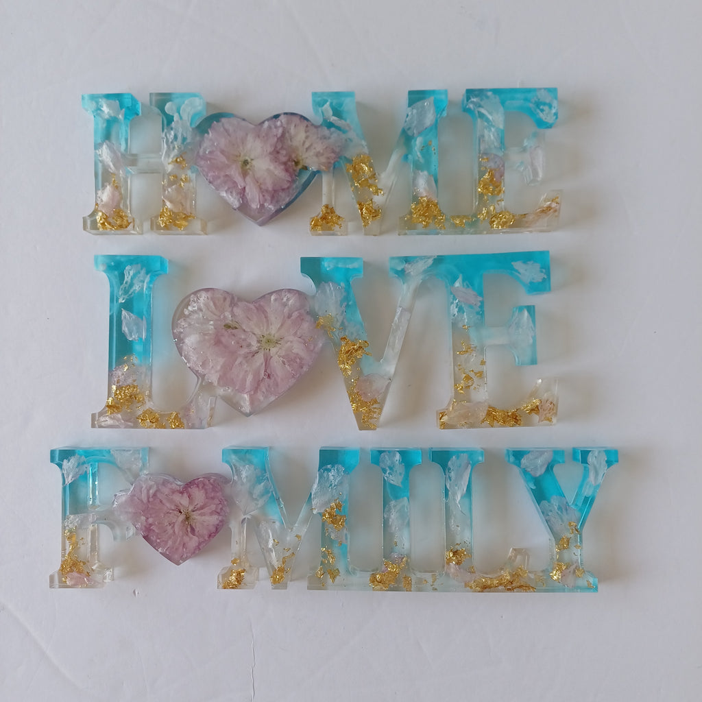 Floral Resin Word Signs: Family, Love, Home Decor Set
