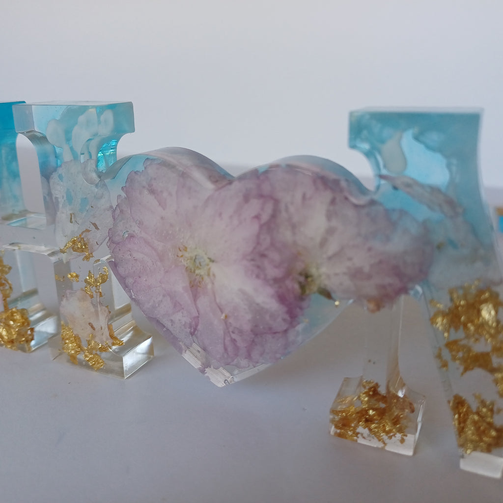 Floral Resin Word Signs: Family, Love, Home Decor Set
