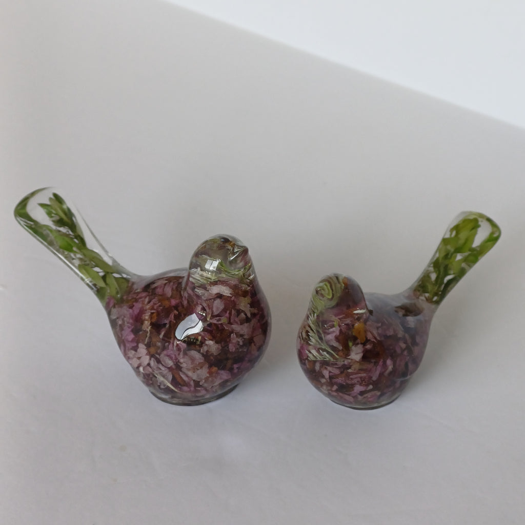 Two Resin Birds with Real Flowers, Ready or Custom Made