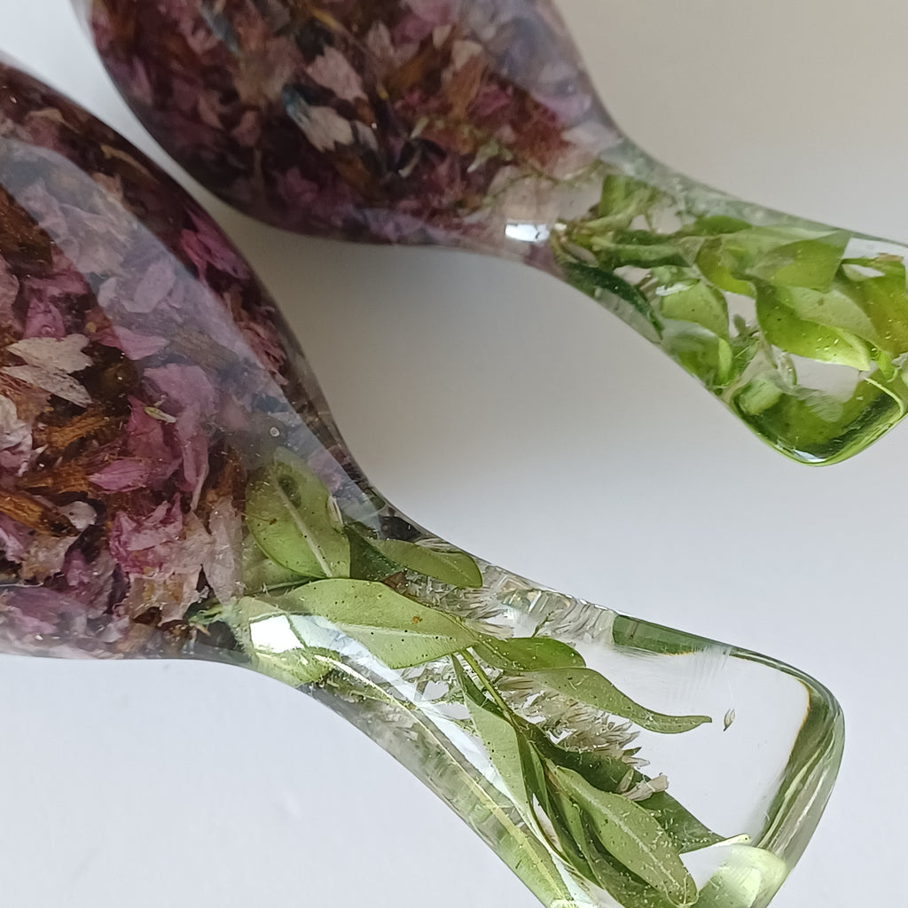 Two Resin Birds with Real Flowers, Ready or Custom Made