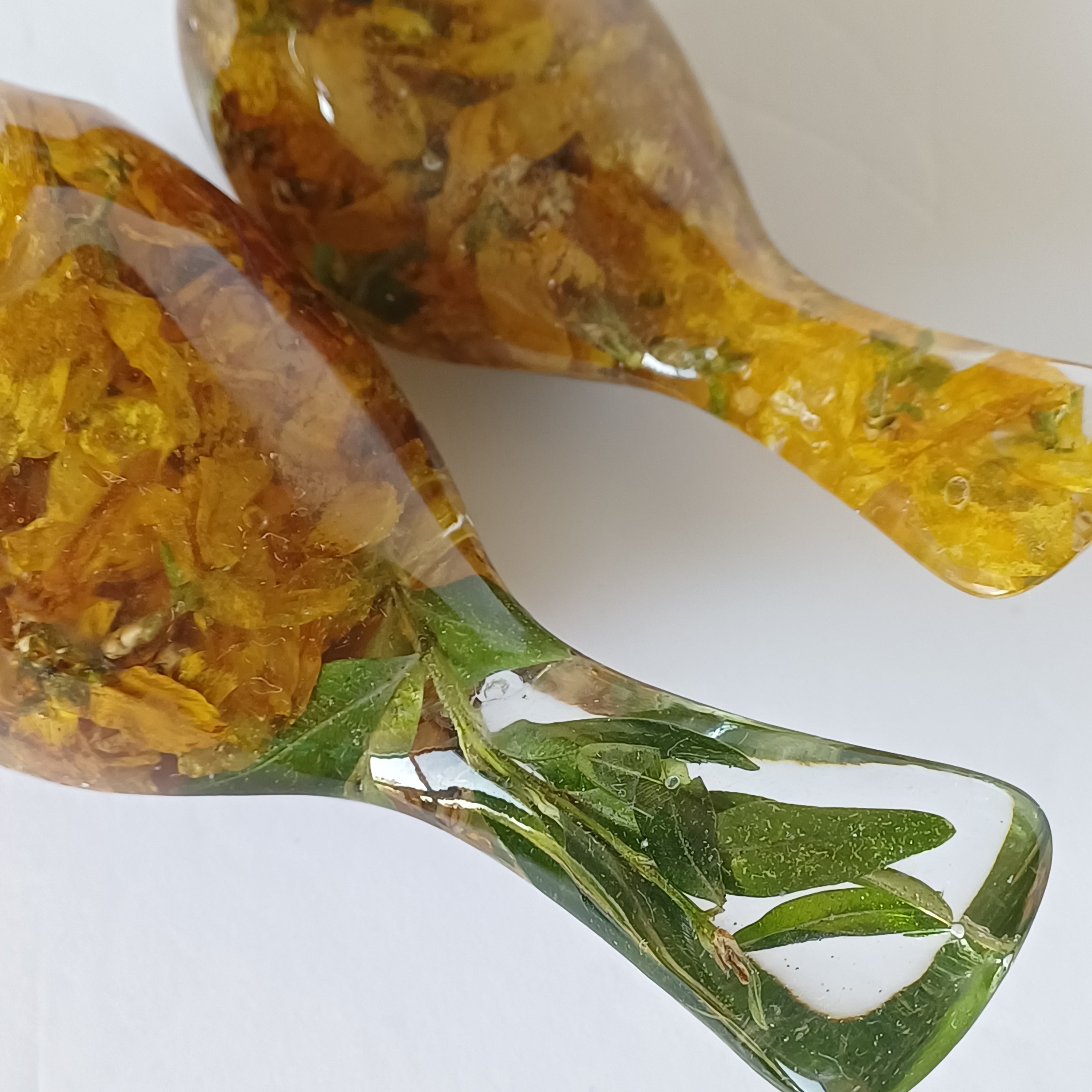 Two Resin Birds with Real Flowers, Ready or Custom Made