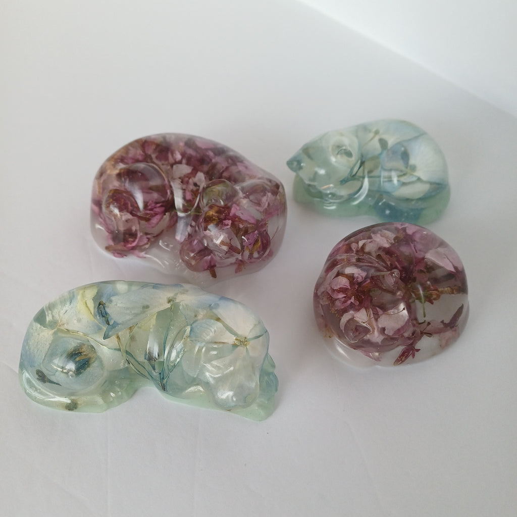 Custom or Ready-to-Ship Resin Cat Dog Figurines with Flowers