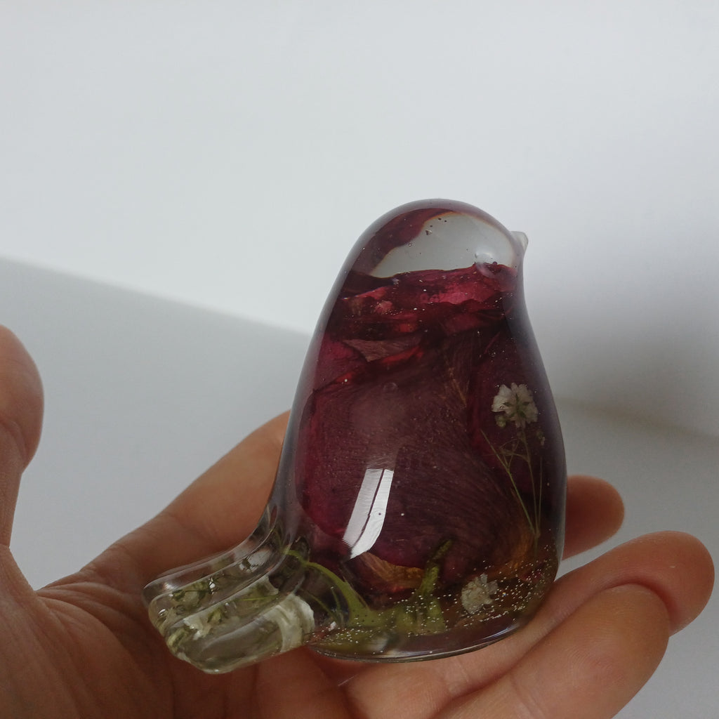 Two Resin Birds with Real Flowers, Ready or Custom Made