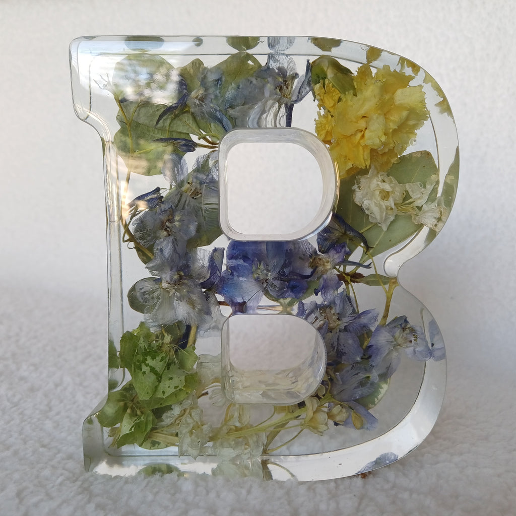 Wedding or Nursery Gift, Custom Botanical Monogram Letter, Personalized Floral Resin Initial, 6 Inches