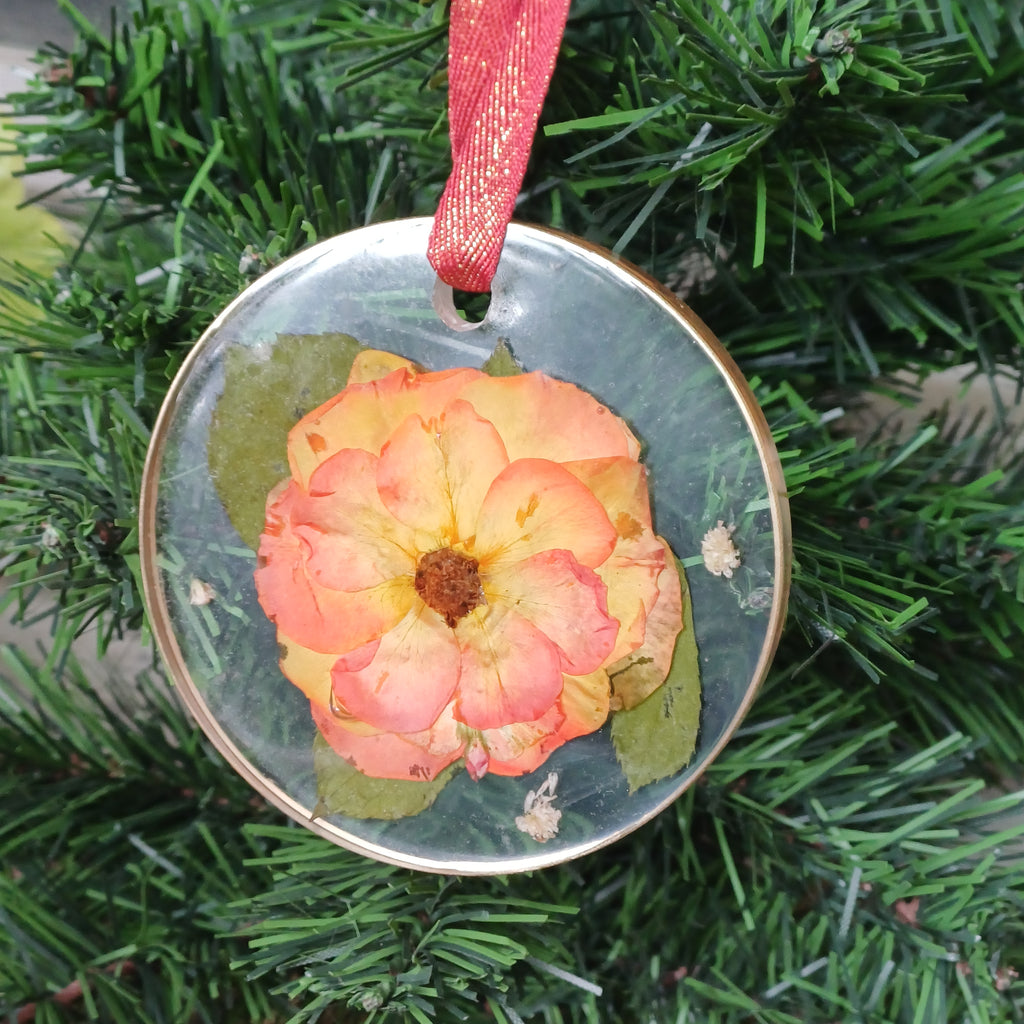 Large Real Rose Christmas Ornaments Set of 6, 4 in, in a Gift Box, Handmade Resin Ornaments with Dried Roses, Ready to Give