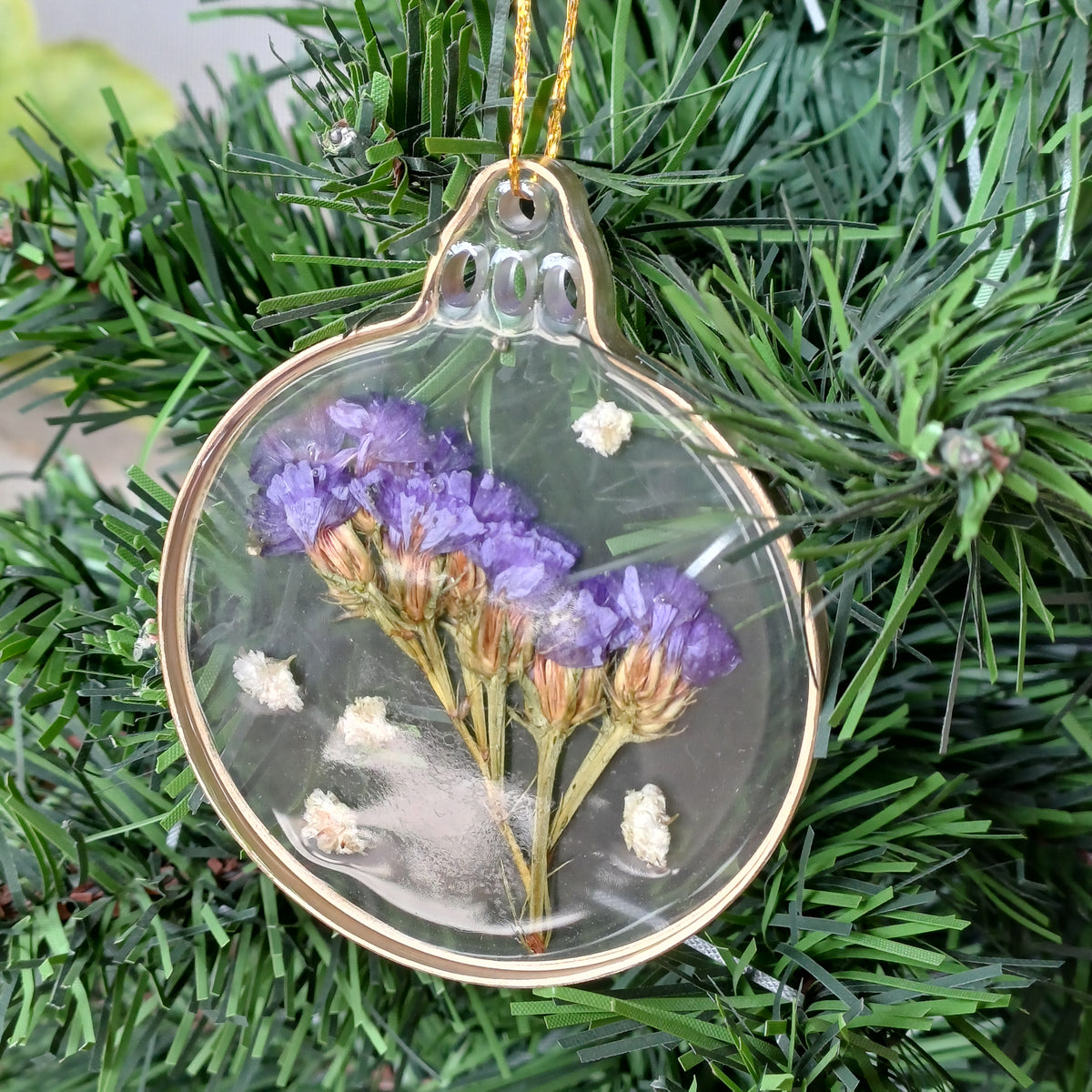 Real Flower Christmas Ornaments Set of 6, 2 in, in a Gift Box, Handmade Resin Ornaments with Dried Flowers, Ready to Give