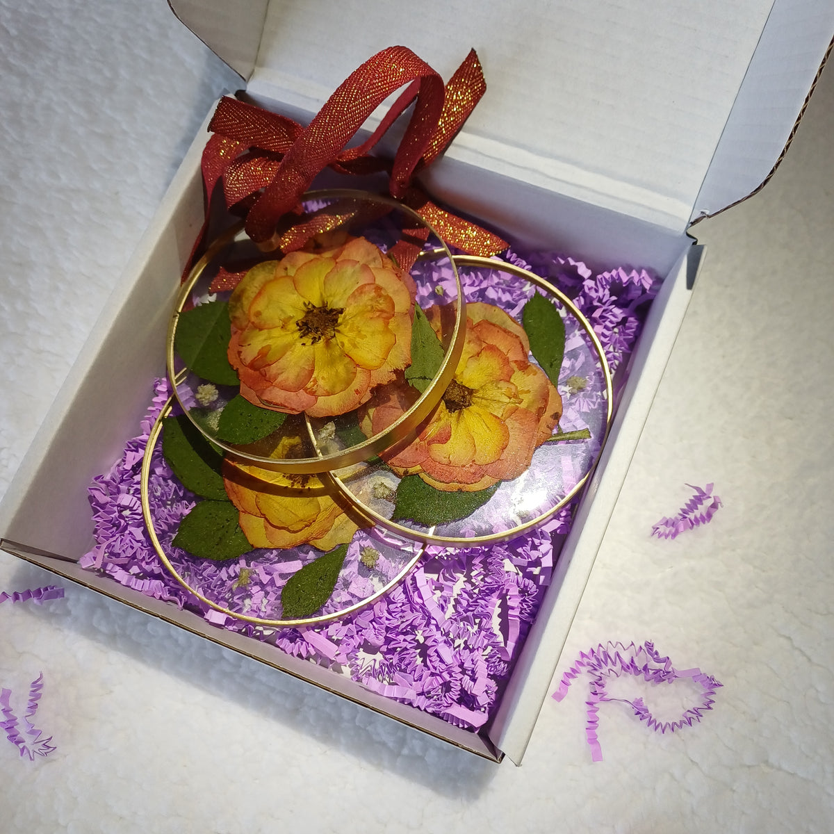 Large Real Rose Christmas Ornaments Set of 6, 4 in, in a Gift Box, Handmade Resin Ornaments with Dried Roses, Ready to Give