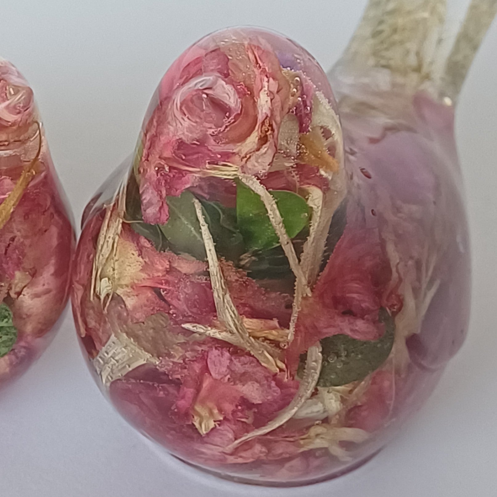Two Resin Birds with Real Flowers, Ready or Custom Made