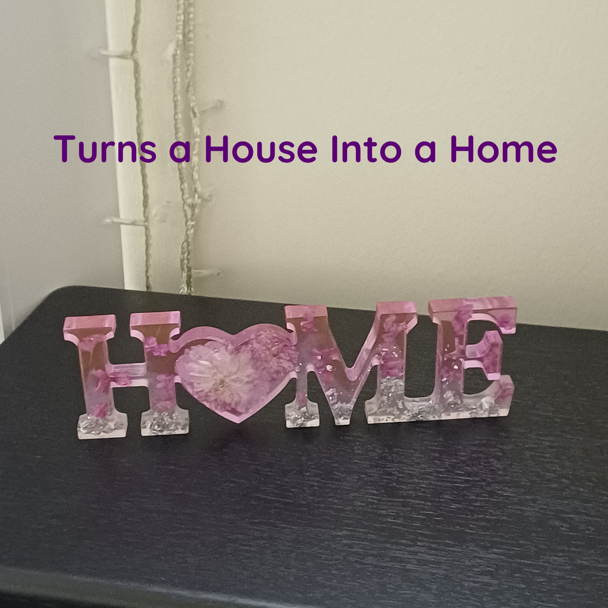 Floral resin word signs, Love Home Family, with preserved flowers, full view