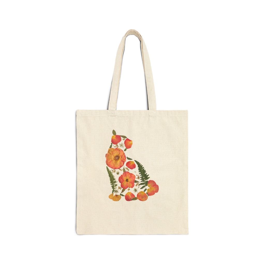 Rose Garden Cat cotton canvas tote bag with original pressed flower artwork, The Neat Rack