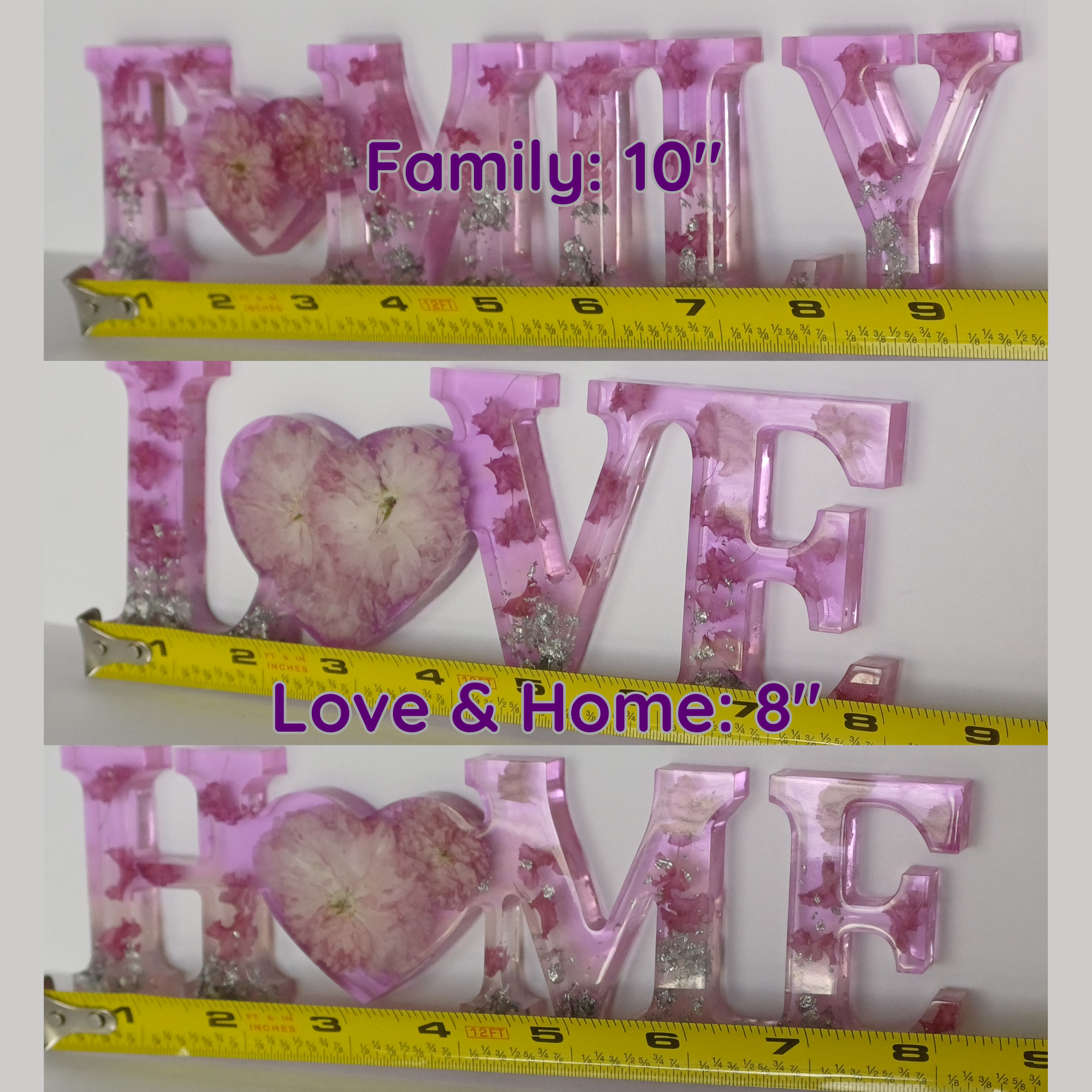 Floral Resin Word Signs: Family, Love, Home Decor Set