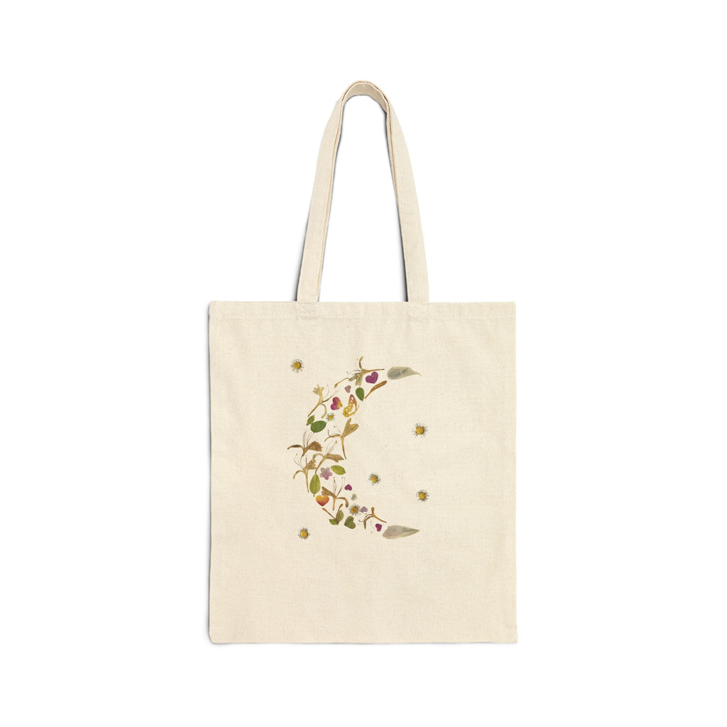 Honeysuckle Dreams cotton canvas tote bag with original pressed flower artwork, The Neat Rack