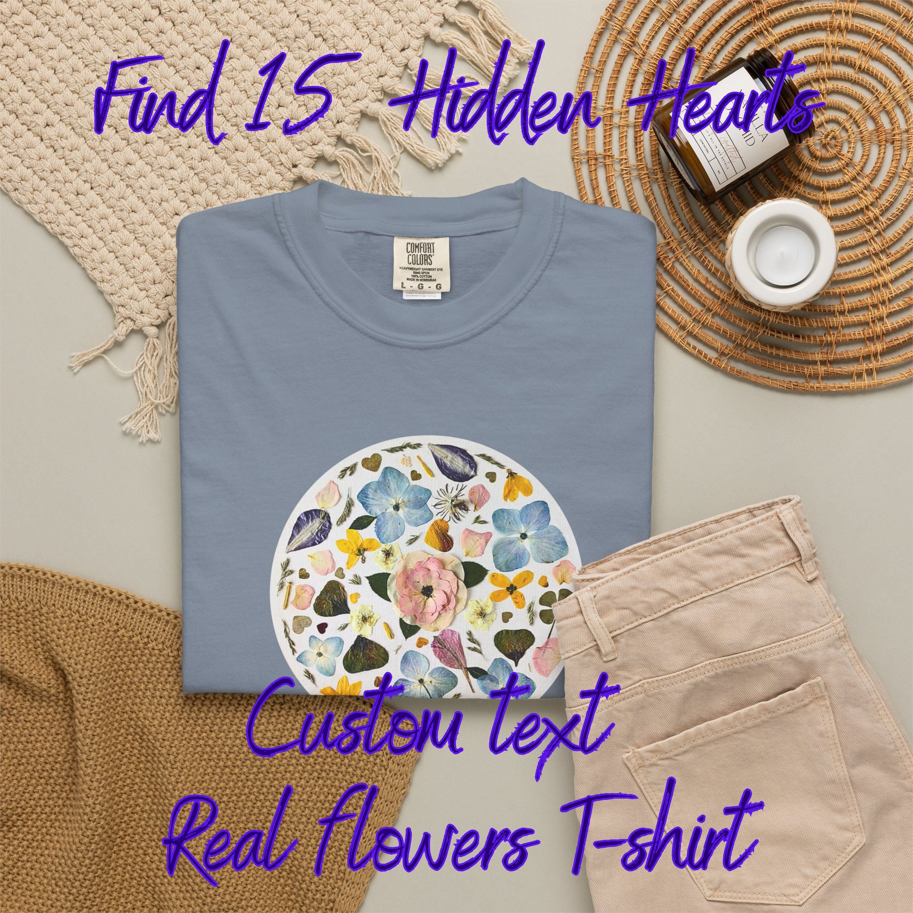 T-Shirt Based on Pressed Flower Artwork "Fifteen Hearts Hidden in Bloom"