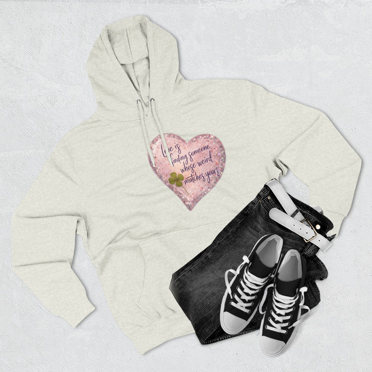 Love Is Couple Hoodie - four-leaf clover heart graphic on unisex hoodie, The Neat Rack