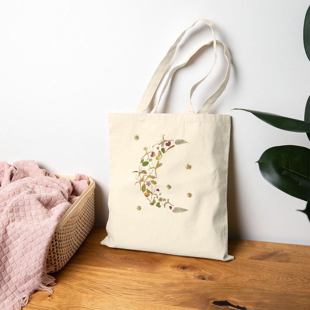 Honeysuckle Dreams cotton canvas tote bag with original pressed flower artwork, The Neat Rack