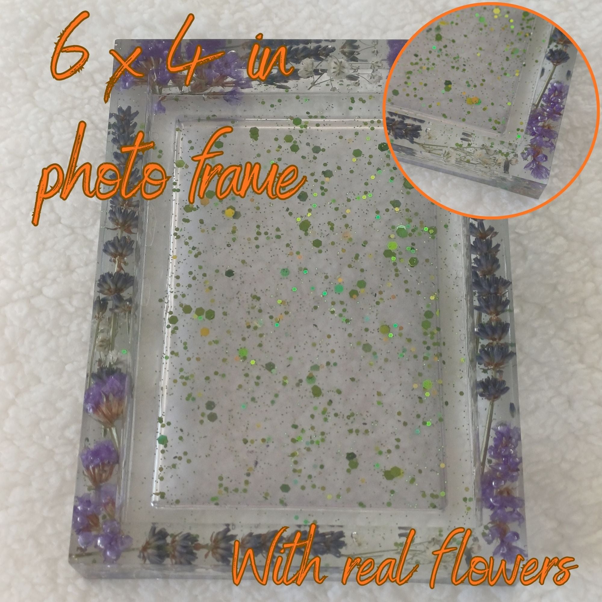 Photo Frame with Real FLowers, 6x4 in Photo Stand Included, Ready or Custom Made
