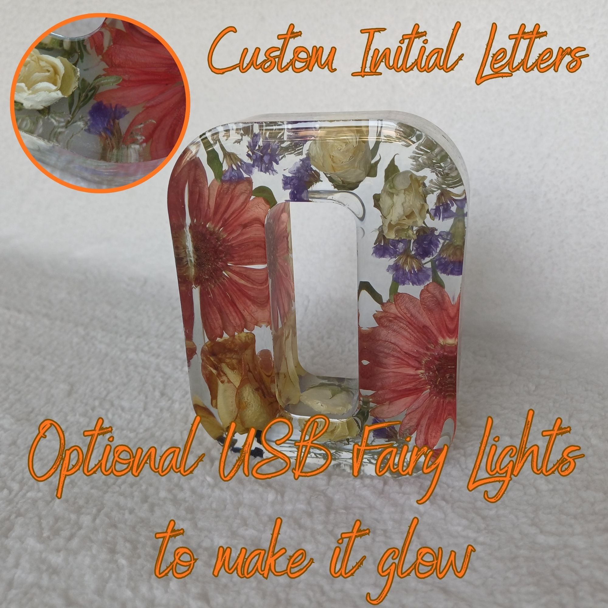 Handmade Botanical Monogram, Personalized Floral Resin 6 inches Letter