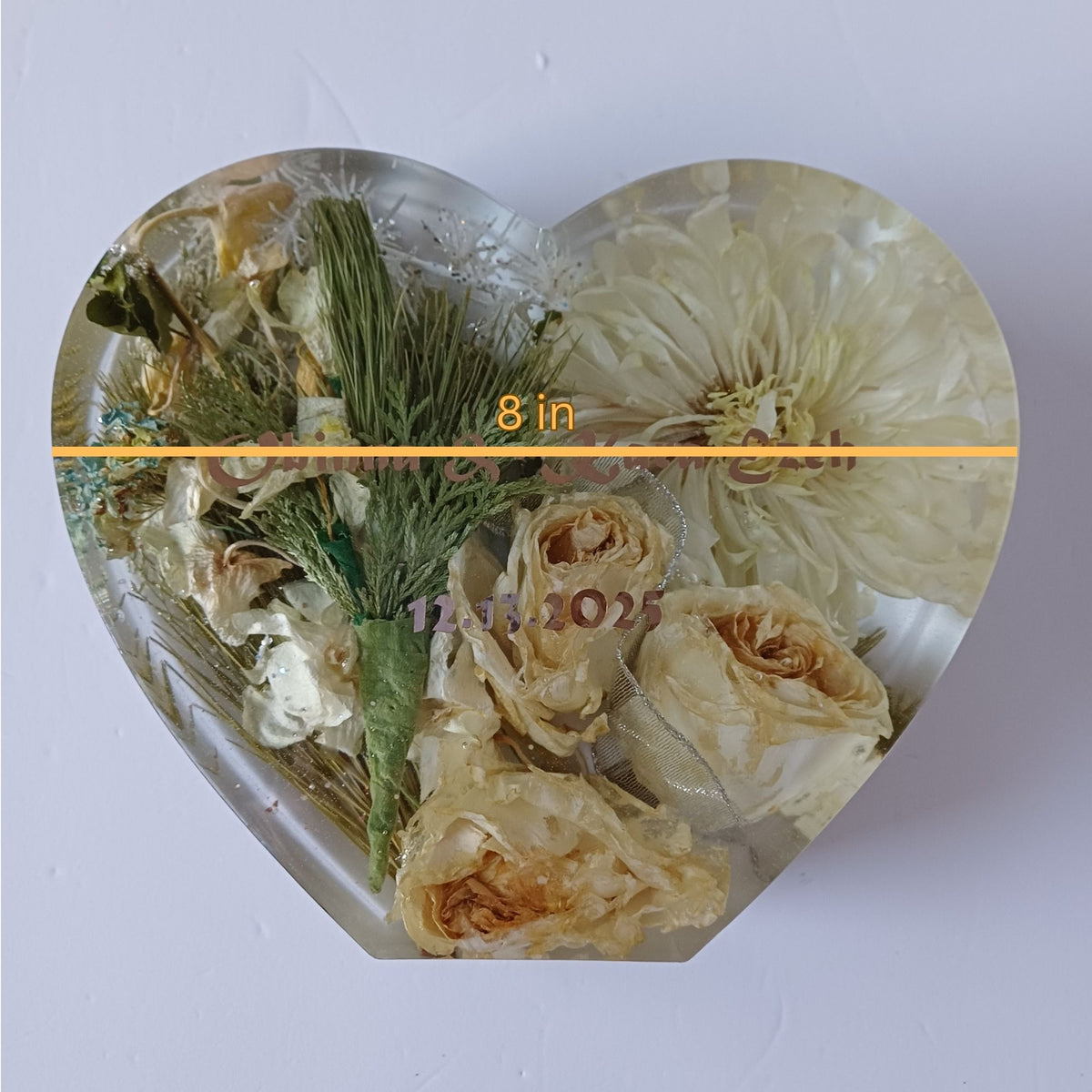 Wedding Bouquet Preservation Heart with Display Base, 8 Inch