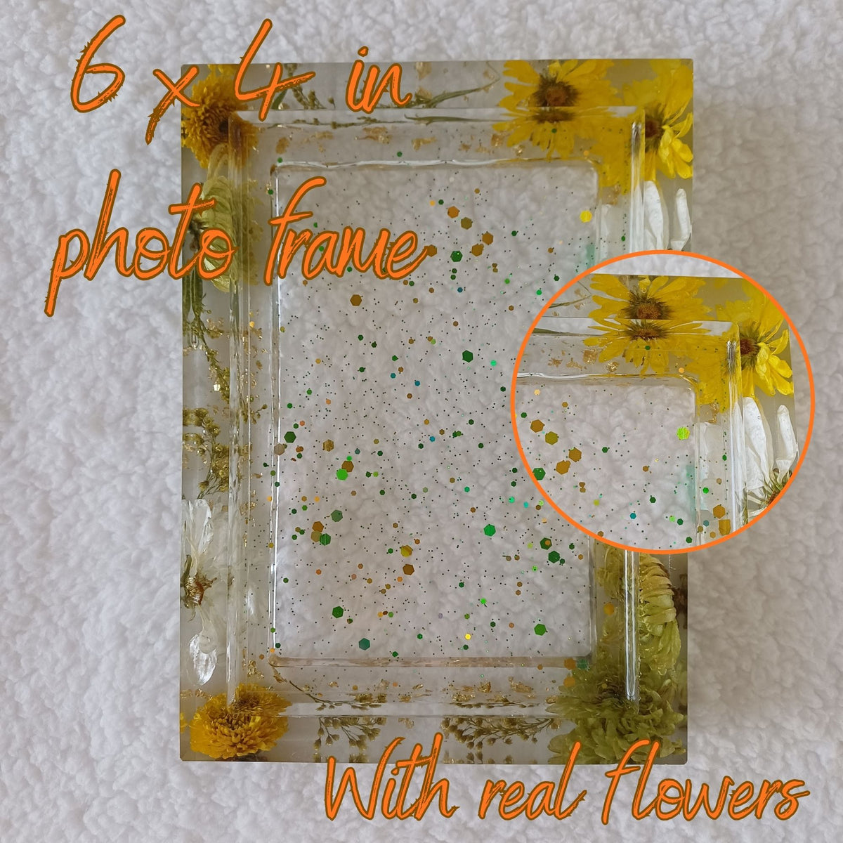 Wedding or Anniversary Photo Gift, Picture Frame with Real Flowers, 6x4 Photo with Stand, Ready to Ship